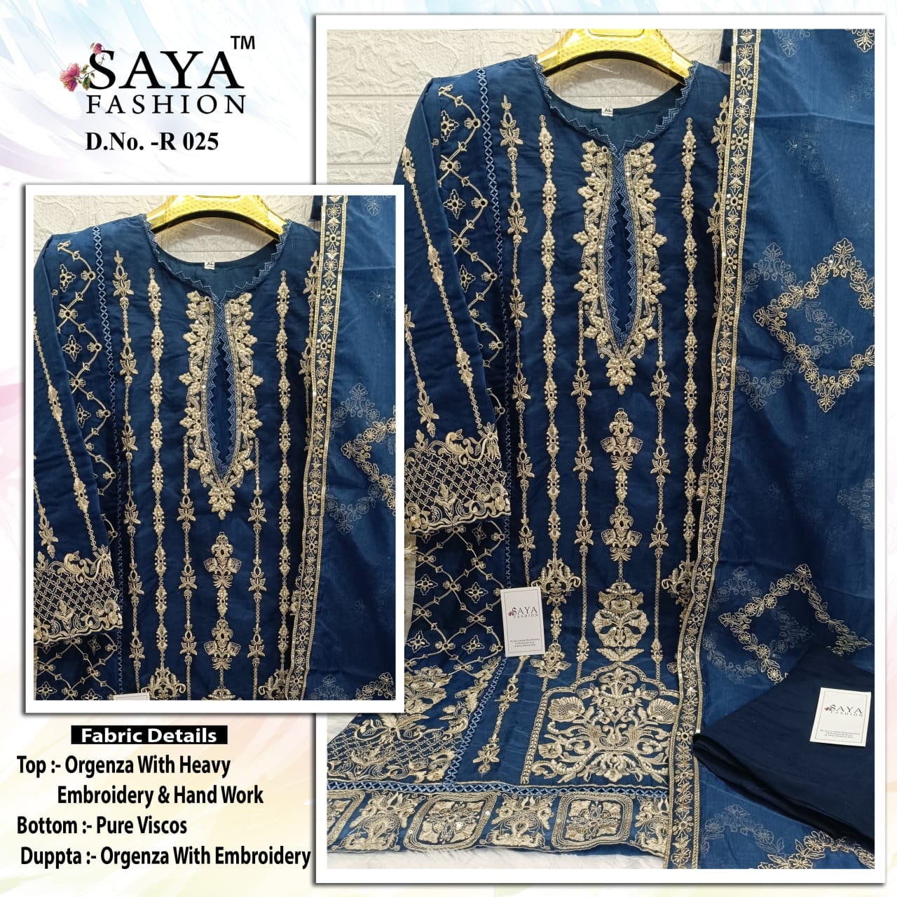 R 025 Saya Embroidery Organza Pakistani Readymade Suits Wholesale Price In Surat